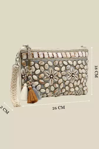   petal posh ivory & antique gold hand beaded cotton sling bag