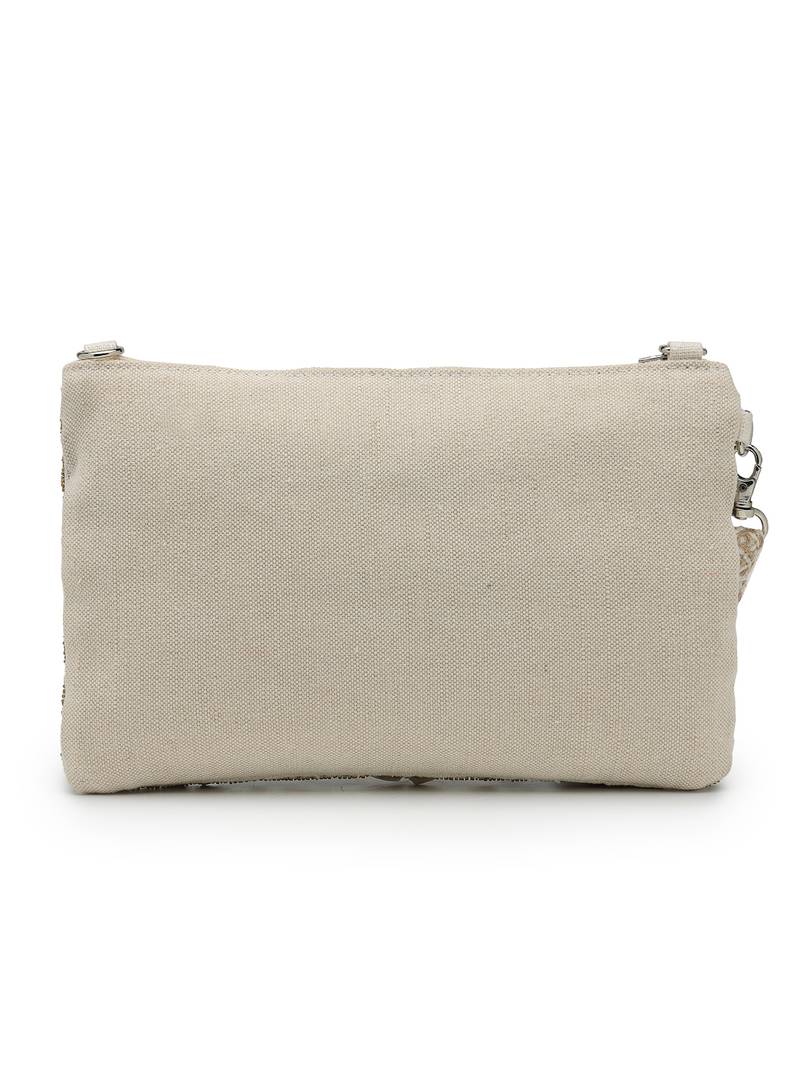   petal posh ivory & antique gold hand beaded cotton sling bag