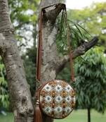   petal posh caramel brown embellished cotton canvas sling bag