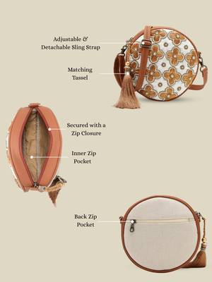  petal posh caramel brown embellished cotton canvas sling bag 3