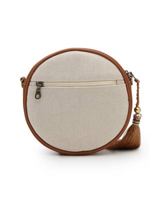  petal posh caramel brown embellished cotton canvas sling bag 5