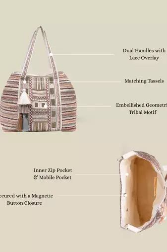   folklore edit blush pink tribal geometric jacquard hobo bag
