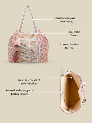  folklore edit blush pink & gold abstract beaded jacquard hobo bag 3