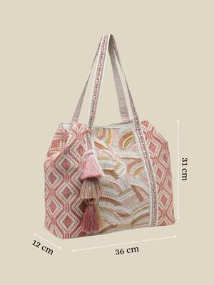 folklore edit blush pink & gold abstract beaded jacquard hobo bag 4