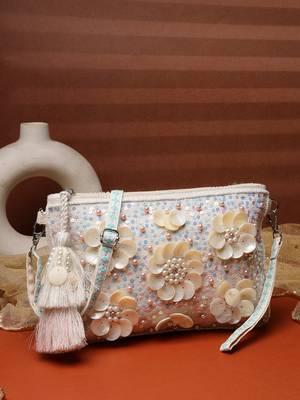  petal posh ivory 3d flower embellished cotton sling bag 1