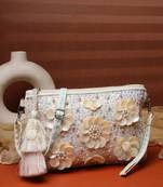   petal posh ivory 3d flower embellished cotton sling bag
