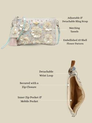  petal posh ivory 3d flower embellished cotton sling bag 3