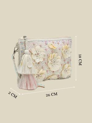  petal posh ivory 3d flower embellished cotton sling bag 4