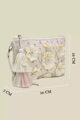   petal posh ivory 3d flower embellished cotton sling bag