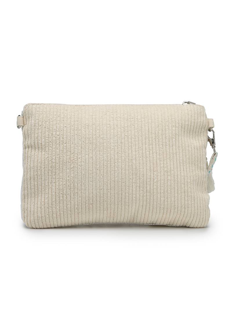   petal posh ivory 3d flower embellished cotton sling bag