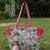   beaded muse off white & pink marine embroidered jacquard tote bag