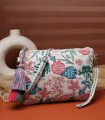   beaded muse off white & multi marine embroidered jacquard sling bag