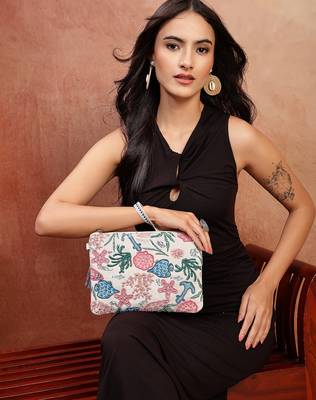   beaded muse off white & multi marine embroidered jacquard sling bag 2