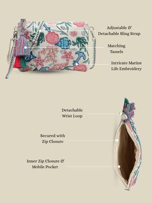   beaded muse off white & multi marine embroidered jacquard sling bag 3