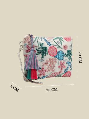   beaded muse off white & multi marine embroidered jacquard sling bag 4