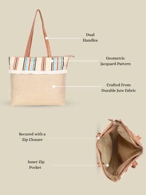   folk khaki & multi striped jute tote bag 3