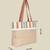   folk khaki & multi striped jute tote bag