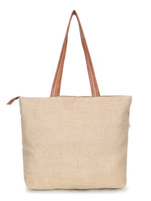   folk khaki & multi striped jute tote bag 5