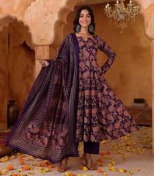 Women's Beautiful Printed Work Rayon Blend Fabric Flared Kurta Pant and Dupatta Set