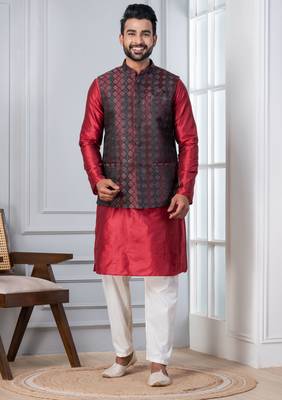  kurta jacket set for men with embroidered work 1