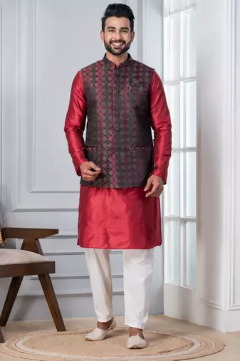  kurta jacket set for men with embroidered work