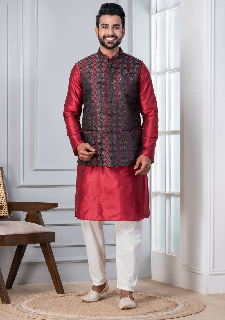  kurta jacket set for men with embroidered work