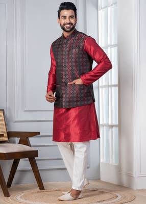  kurta jacket set for men with embroidered work 2
