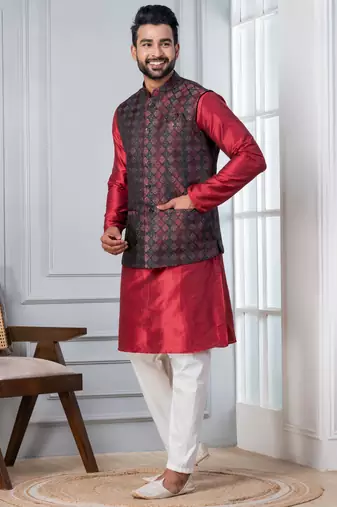  kurta jacket set for men with embroidered work