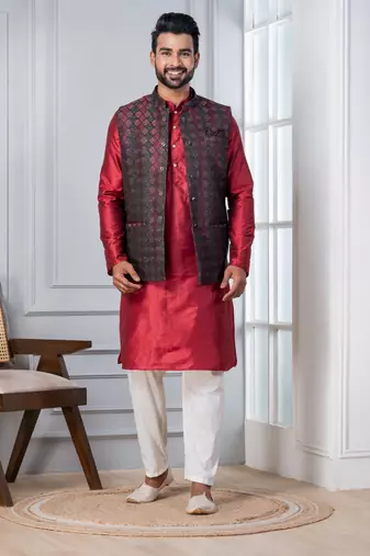  kurta jacket set for men with embroidered work