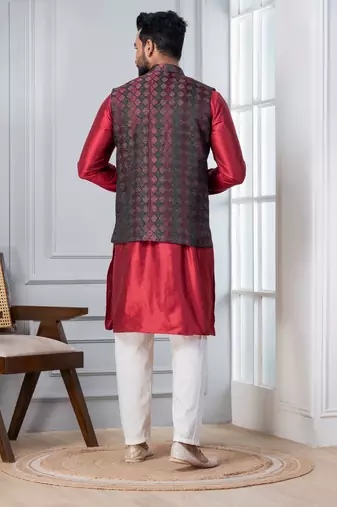  kurta jacket set for men with embroidered work