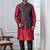 red  silk blend kurta jacket set for men with embroidered work