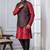 red  silk blend kurta jacket set for men with embroidered work