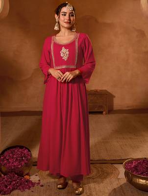 Women's Beautiful Embroidery Work Viscose Silk Fabric Flared Kurta Pant and Dupatta Set 5