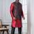red  silk blend kurta jacket set for men with embroidered work