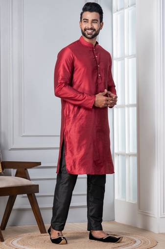  red silk blend kurta set for men  