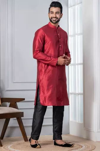  red silk blend kurta set for men  