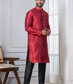  red silk blend kurta set for men  