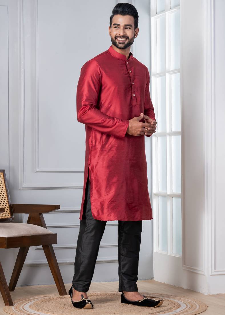  red silk blend kurta set for men  