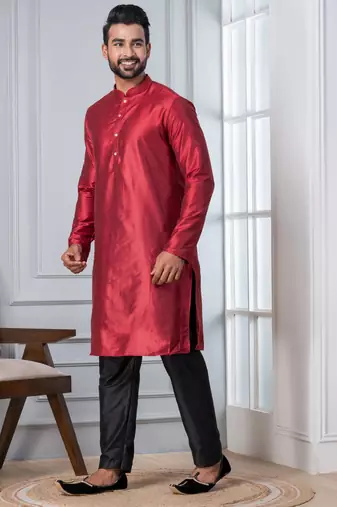  red silk blend kurta set for men  
