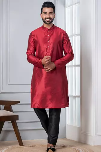  red silk blend kurta set for men  