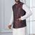 red  silk blend kurta set with jacket for men with embroidered work