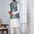 silk blend kurta jacket set for men with embroidered work
