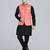 Mens solid black kurta pyjama set with peach jacket