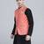 Mens solid black kurta pyjama set with peach jacket