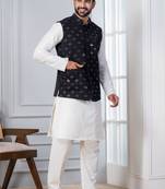 white silk blend kurta jacket  set for men with sequin work