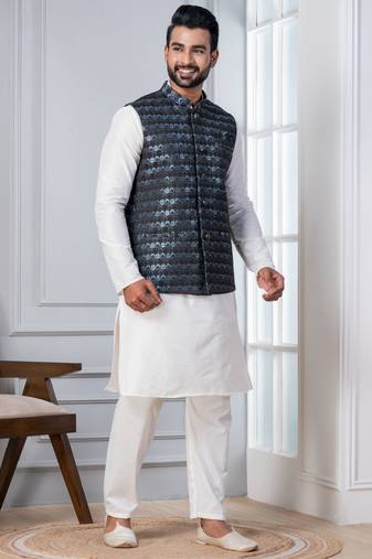  silk blend kurta jacket set for men 