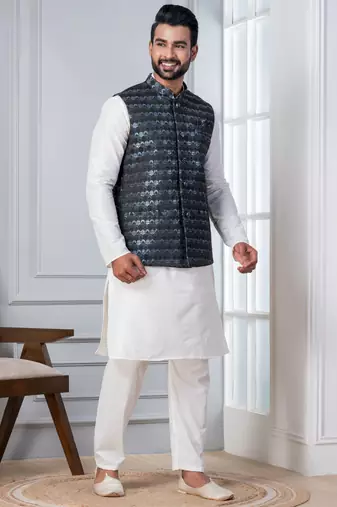  silk blend kurta jacket set for men 
