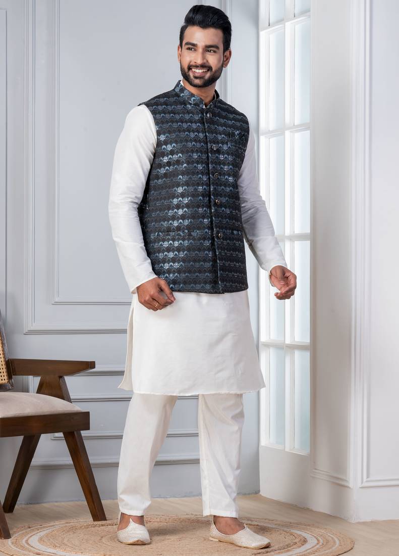  silk blend kurta jacket set for men 