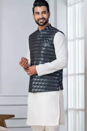  silk blend kurta jacket set for men 