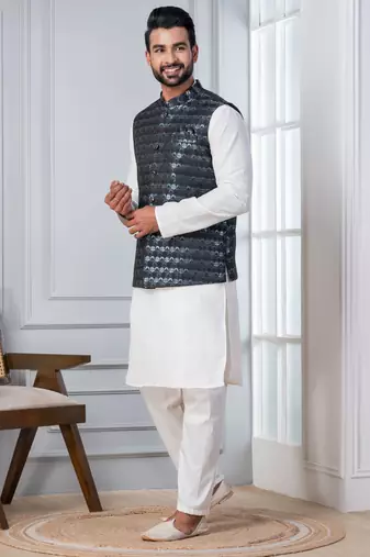  silk blend kurta jacket set for men 